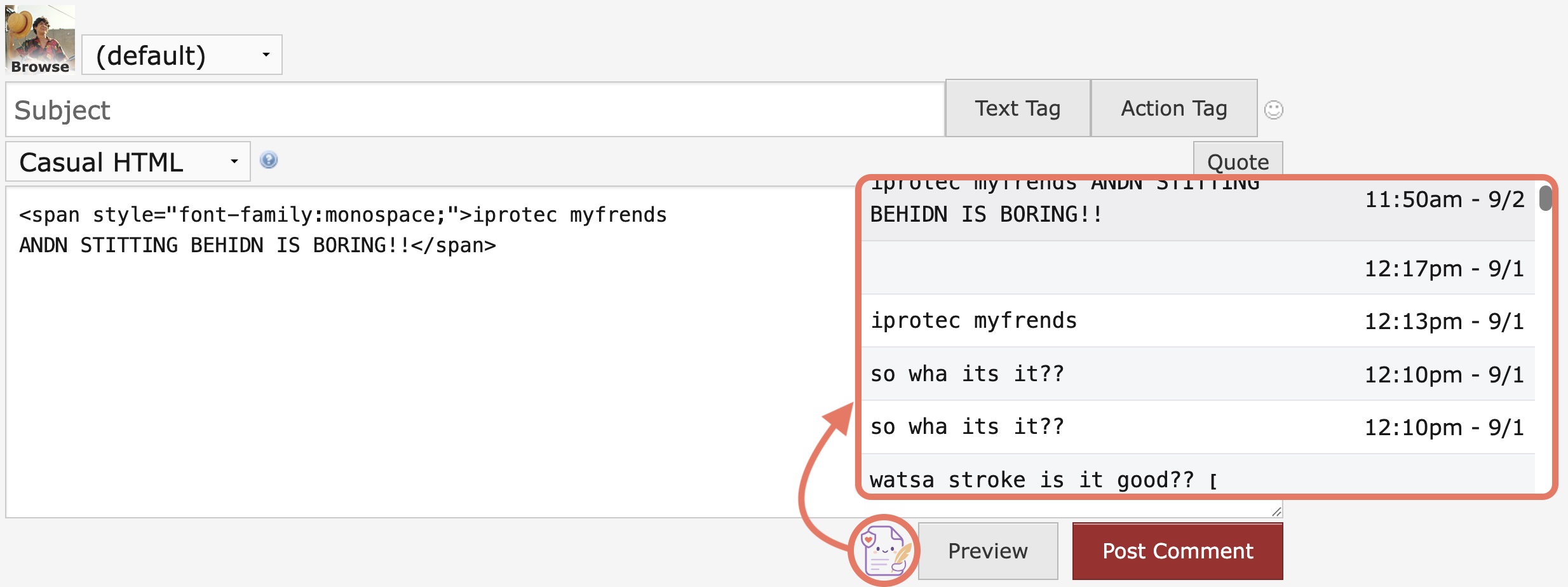 Tag Recovery icon position under comment area